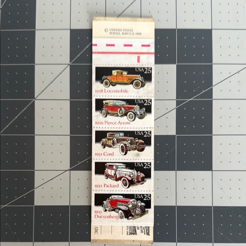 1988 Classic Cars USPS Stamp Booklet – Complete, Mint Condition